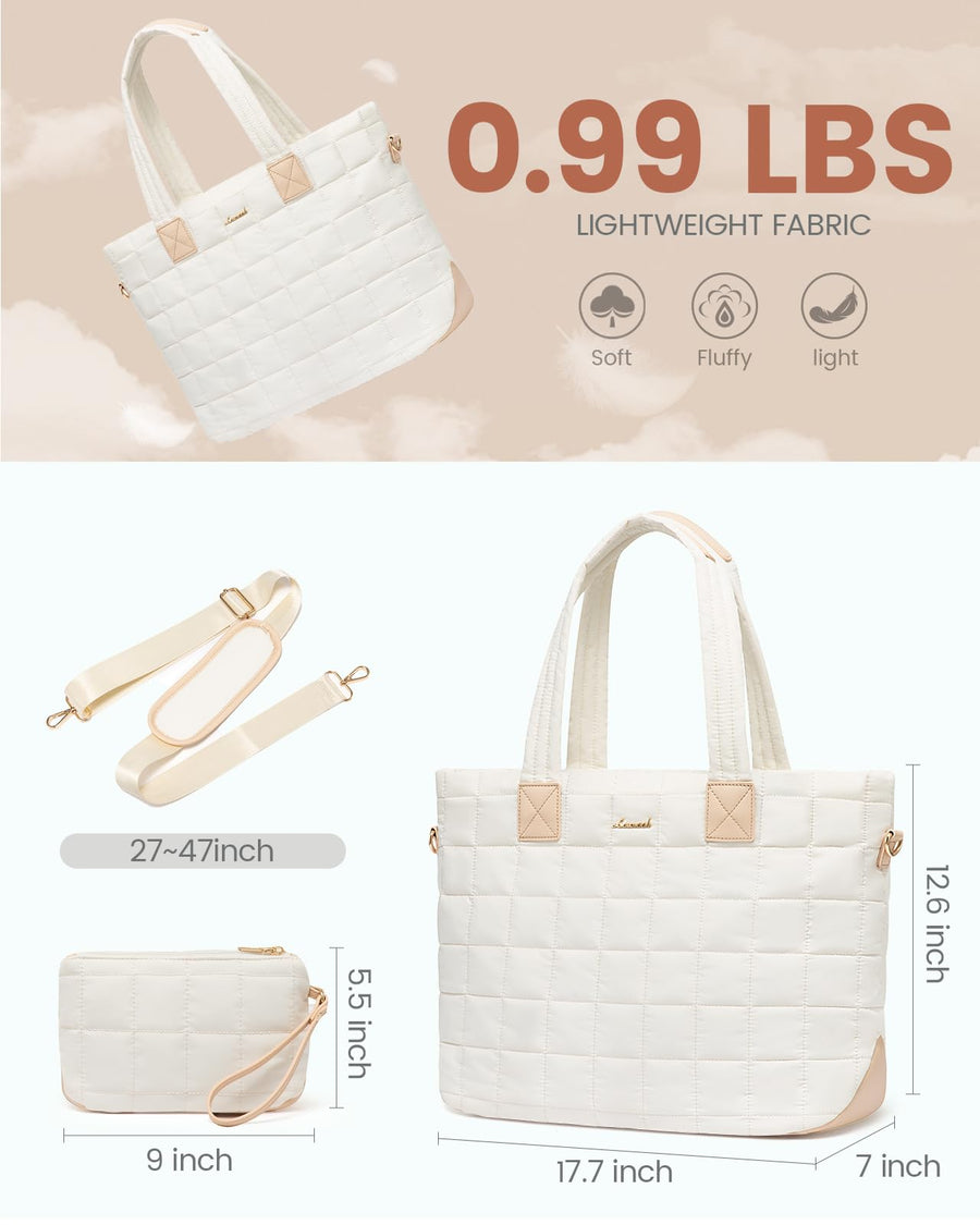Tote Bag for Women, Large Puffer Tote Bag with Zipper Quilted Light Work Bag