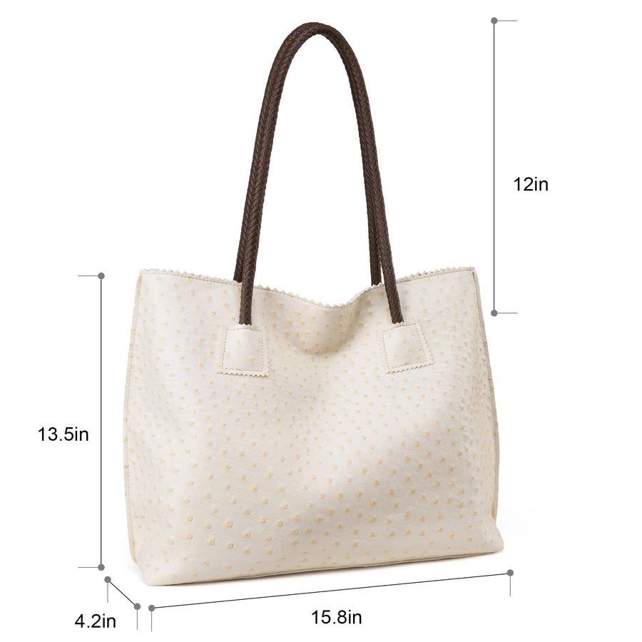 Tote Bag for Women with Zipper Large Ostrich Vegan Leather Shoulder Purses and Handbags