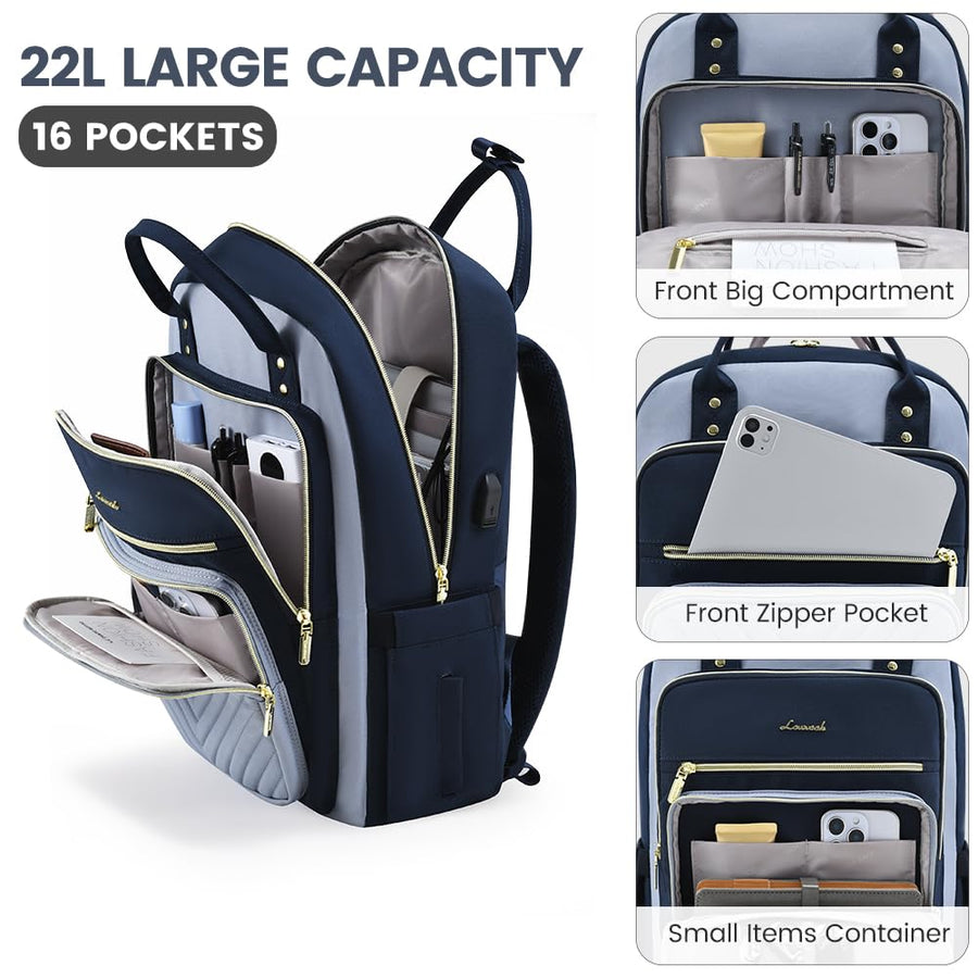 15.6 Inch Laptop Backpack for Women,Fashion Work Travel Backpack,Waterproof Day Pack Purse for Teacher Nurse Dark Green