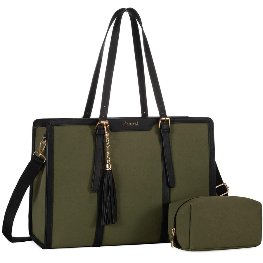 15.6-inch Canvas Laptop Tote with Clutch for Women - Lightweight, Large Capacity for Work, Travel, School