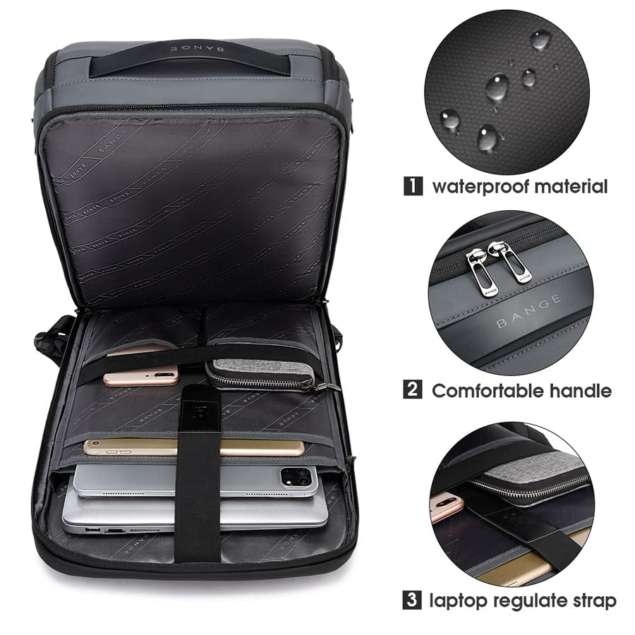 BANGE Business Smart Backpack Waterproof fit 15.6 Inch Laptop Backpack with USB Charging Port,Travel Durable Backpack