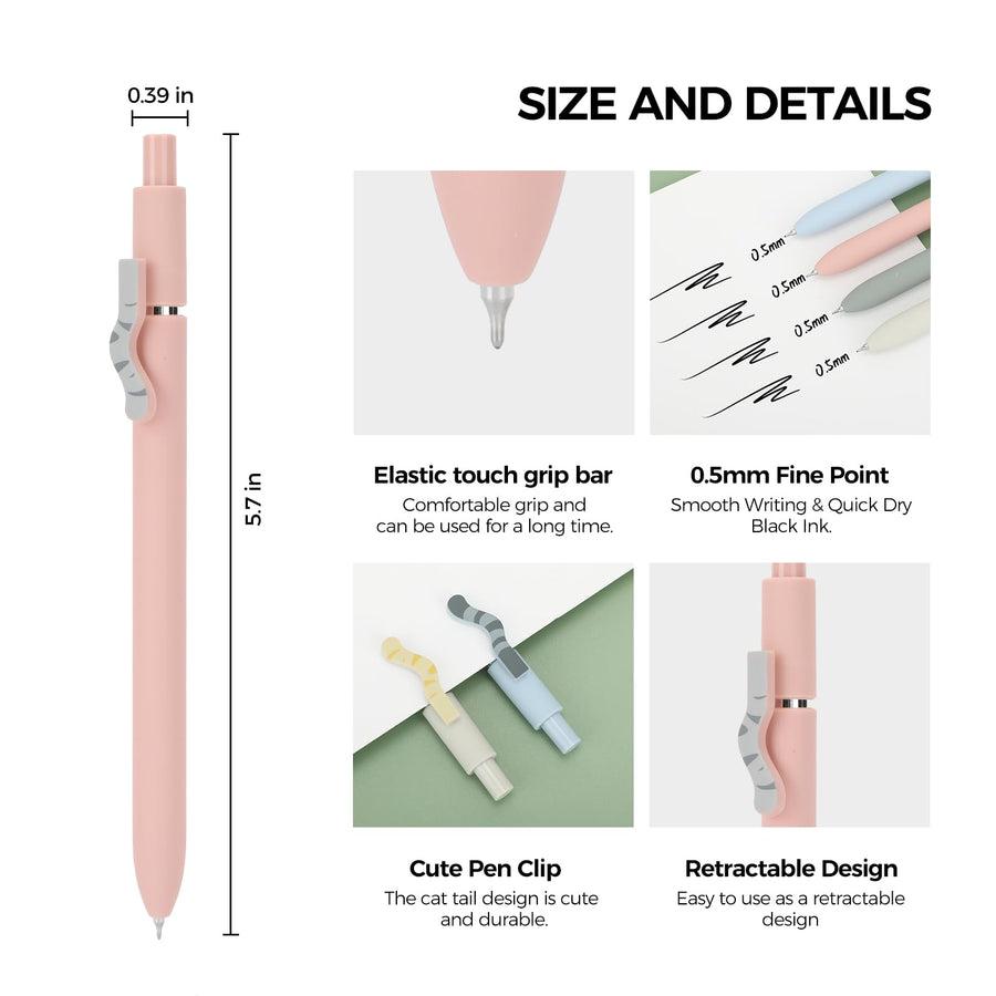 Gel Pens, 6 Pcs 0.5mm Quick Dry Black Ink Pens Fine Point Smooth Writing Pens, Cute Office School Supplies Gifts for Women