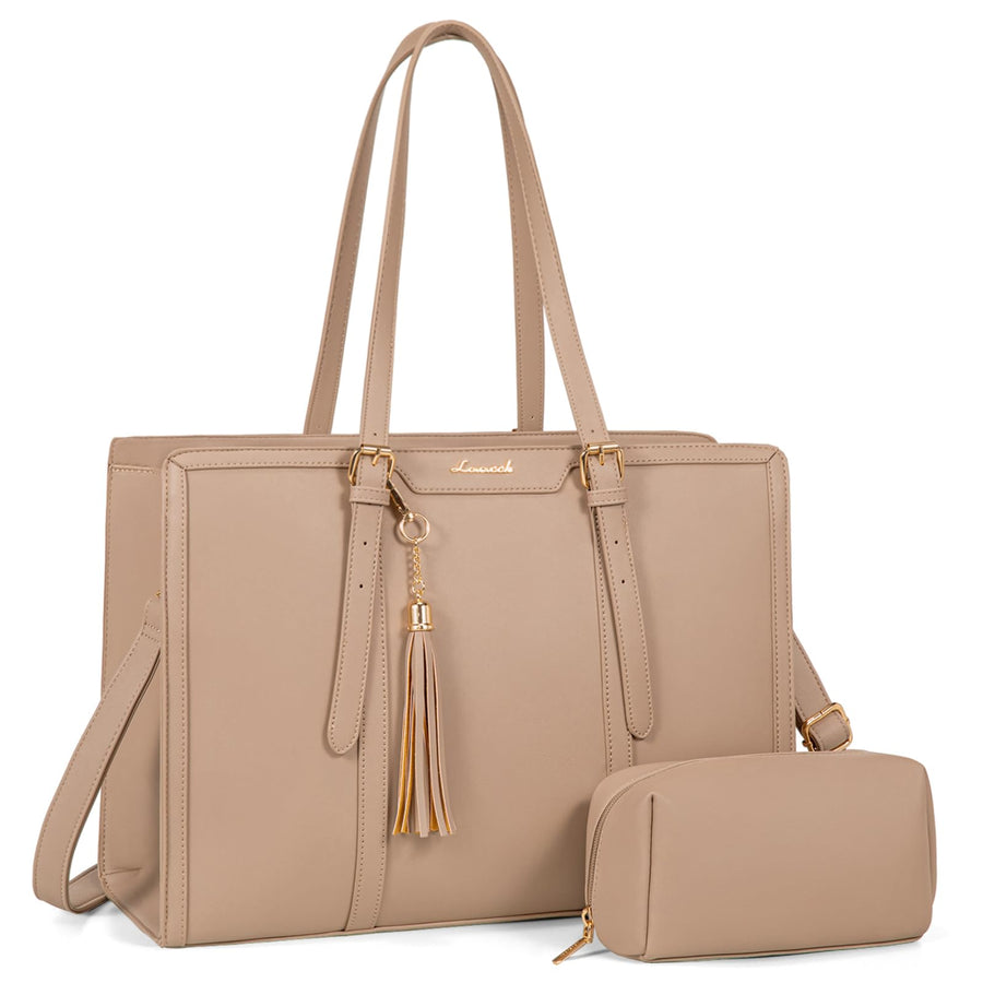 15.6-inch Canvas Laptop Tote with Clutch for Women - Lightweight, Large Capacity for Work, Travel, School