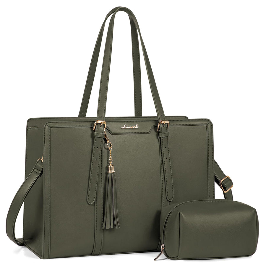 15.6-inch Canvas Laptop Tote with Clutch for Women - Lightweight, Large Capacity for Work, Travel, School