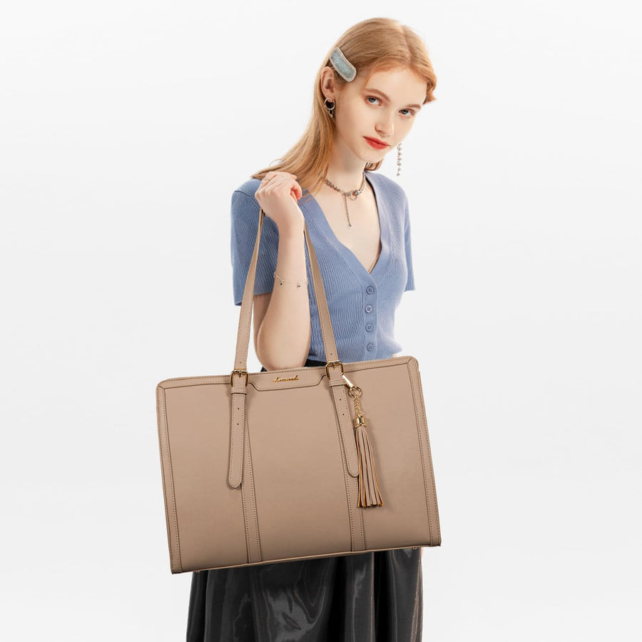 15.6-inch Canvas Laptop Tote with Clutch for Women - Lightweight, Large Capacity for Work, Travel, School