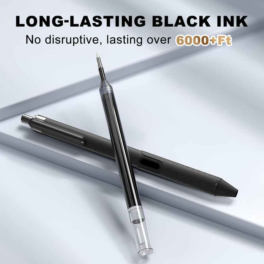 12 Pack Black Pens - 0.7mm Gel Pens Black Ink Quick-Drying Smooth Writing - Comfort Grip Retractable Pen for Journaling, Cute School & Office Supplies Home Work (12 Count, Black Ink)