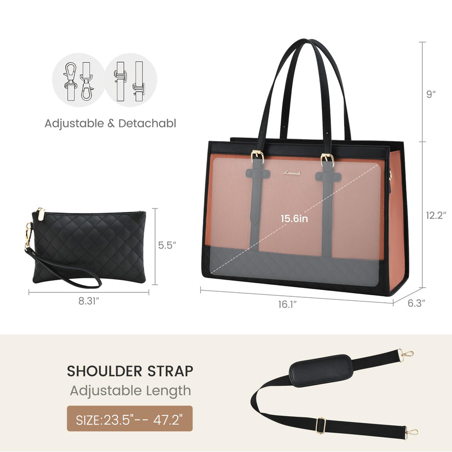Laptop Bag for Women 15.6 inch Canvas Laptop Tote Bag, Large Capacity Work Bag with Clutch Purse, Computer Bag Office Business Briefcase, Casual Handbag for Travel College Teacher School
