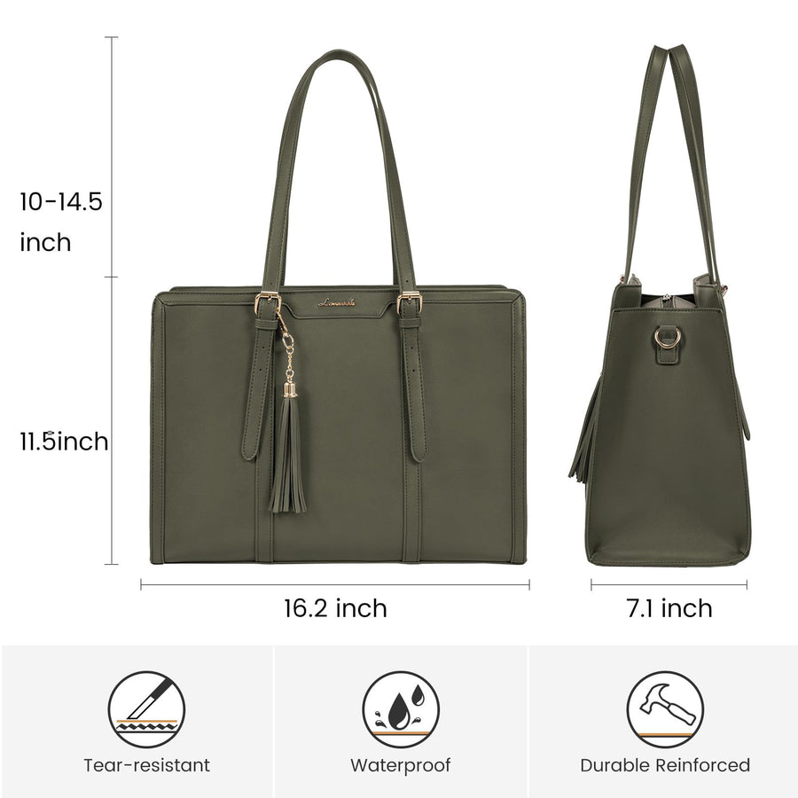 15.6-inch Canvas Laptop Tote with Clutch for Women - Lightweight, Large Capacity for Work, Travel, School