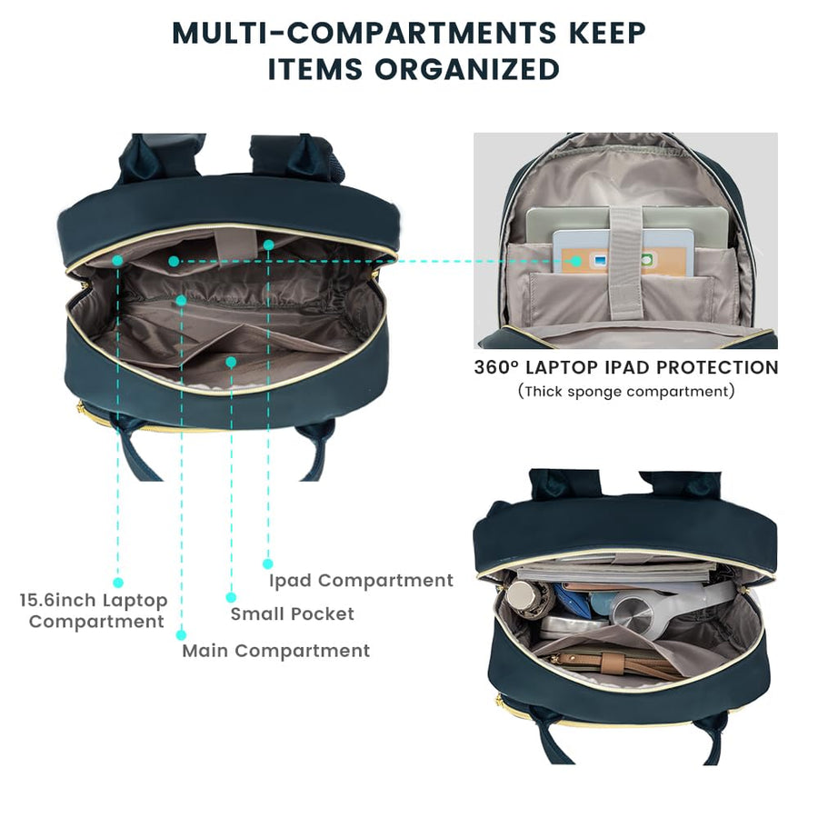 15.6 Inch Laptop Backpack for Women,Fashion Work Travel Backpack,Waterproof Day Pack Purse for Teacher Nurse Dark Green
