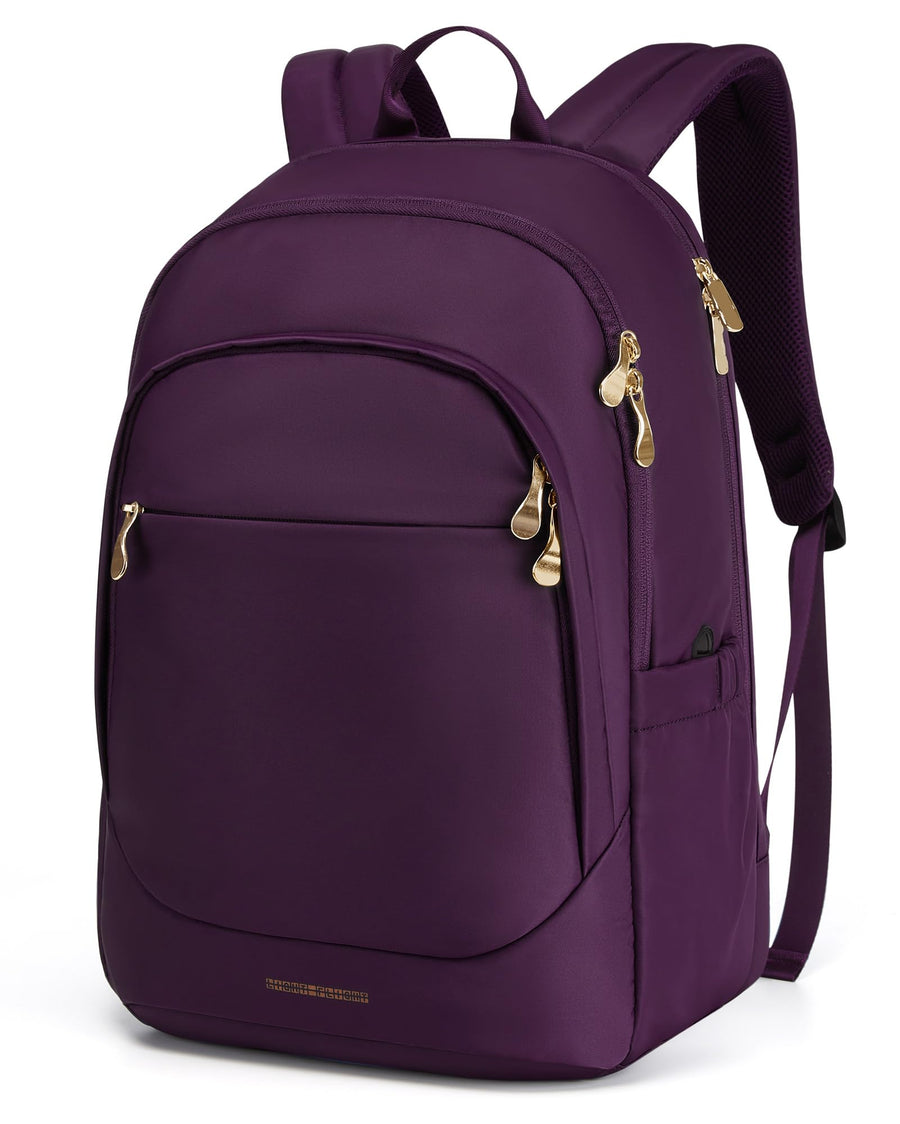 LIGHT FLIGHT Travel Laptop Backpack Women, 15.6 Inch Laptop Backpack with USB Charging Hole, Water Resistant College Bookbag, Black Computer Backpacks for Work, Champagne
