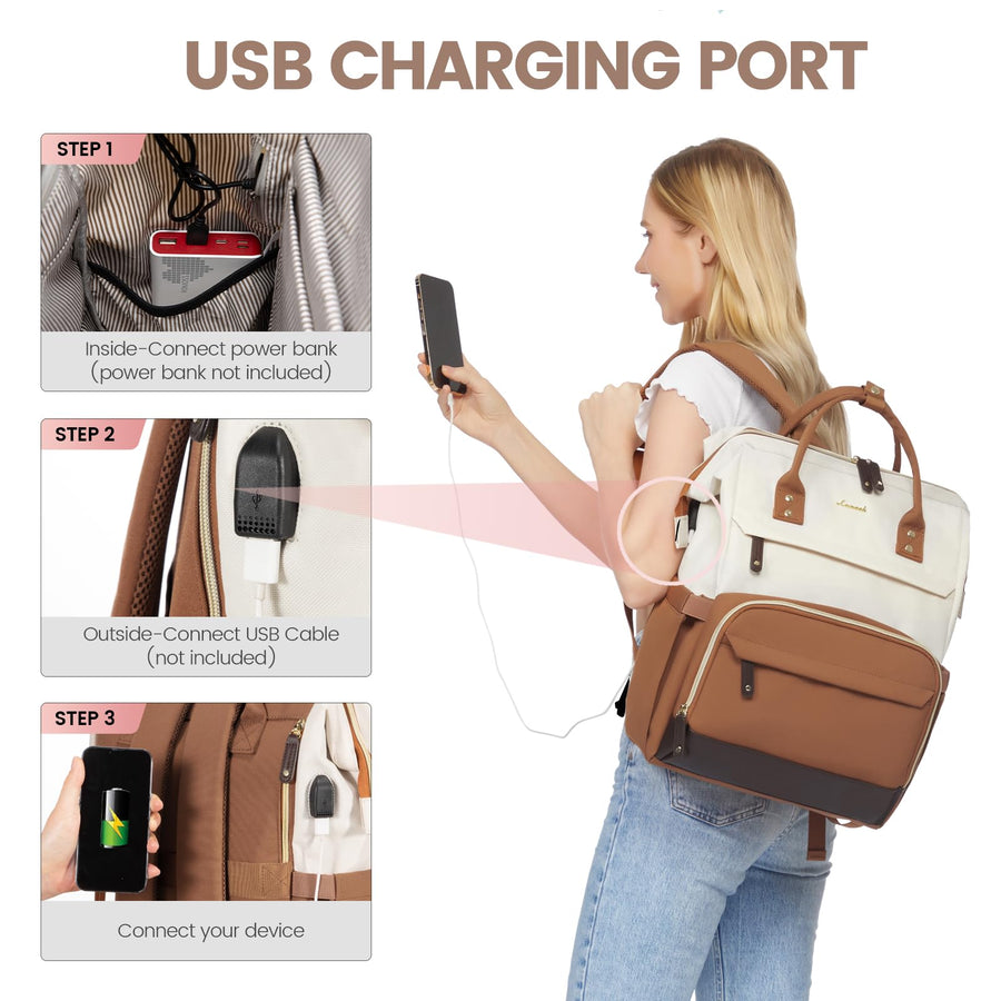 Laptop Backpack for Women, 15.6 Inch Work Business Backpacks Purse with USB Port, Large Capacity Nurse Bag College Bookbag for School, Waterproof Casual Daypack for Travel