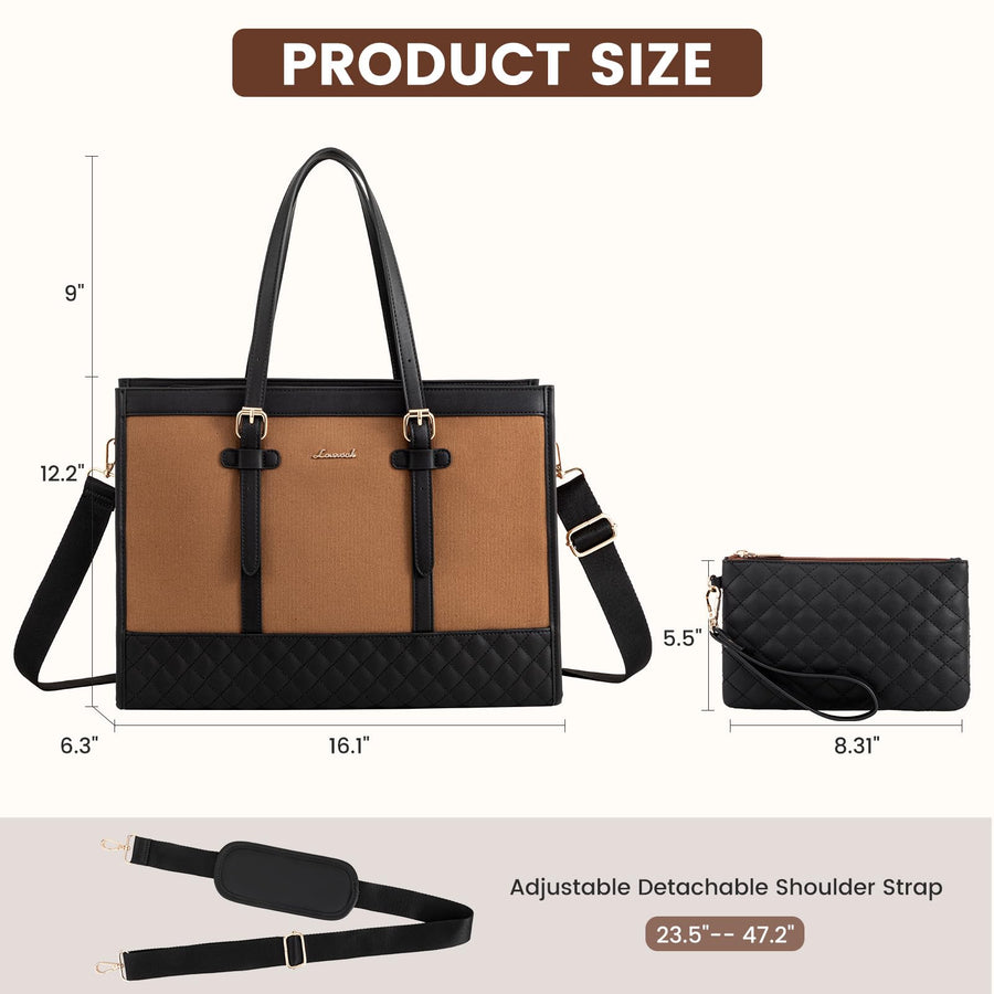Laptop Bag for Women 15.6 inch Canvas Laptop Tote Bag, Large Capacity Work Bag with Clutch Purse, Computer Bag Office Business Briefcase, Casual Handbag for Travel College Teacher School