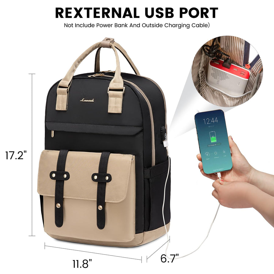 Laptop Backpack for Women Men 15.6 Inch Laptop Bag with USB Port Fashion Waterproof Backpacks Teacher Nurse Stylish Travel Bags Vintage Daypacks Bookbag for College School Work