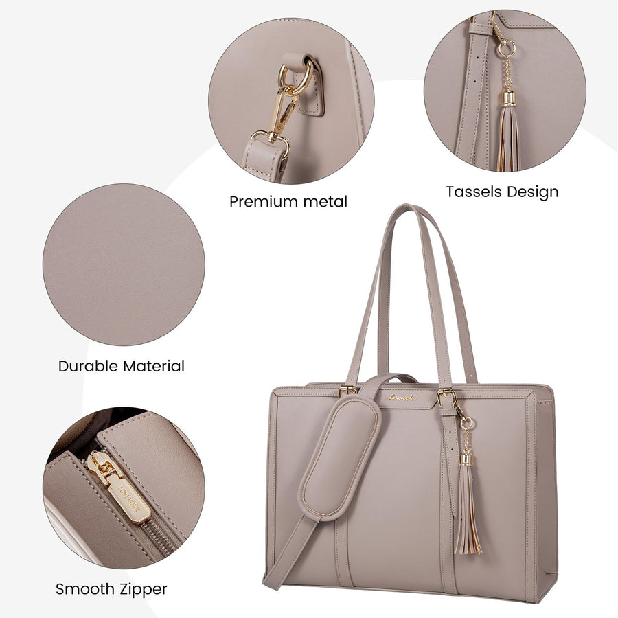 15.6-inch Canvas Laptop Tote with Clutch for Women - Lightweight, Large Capacity for Work, Travel, School
