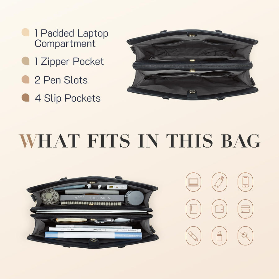 Laptop Tote Bag for Women 15.6 Inch Leather Work Bags Teacher Computer Purse Briefcase Handbag for Office, Travel