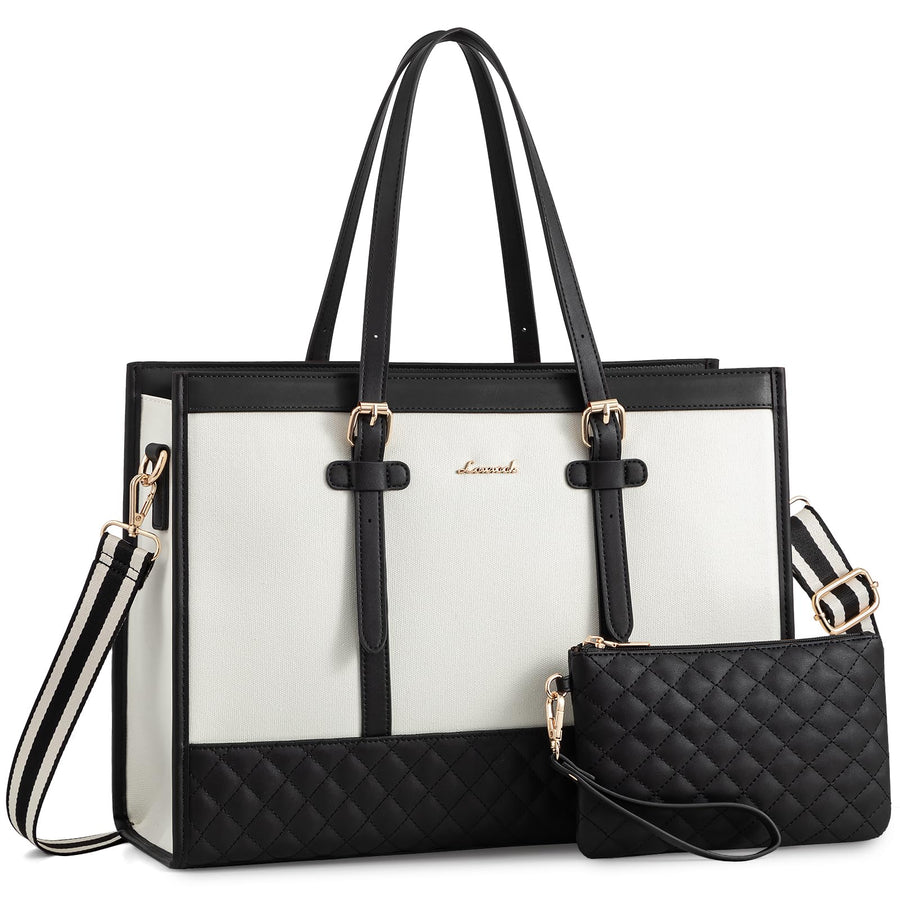 Laptop Bag for Women 15.6 inch Canvas Laptop Tote Bag, Large Capacity Work Bag with Clutch Purse, Computer Bag Office Business Briefcase, Casual Handbag for Travel College Teacher School