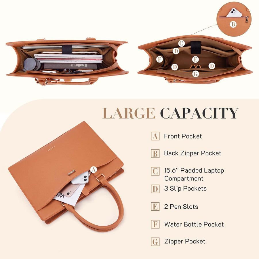 Laptop Tote Bag for Women 15.6 Inch Leather Work Bags Teacher Computer Purse Briefcase Handbag for Office, Travel