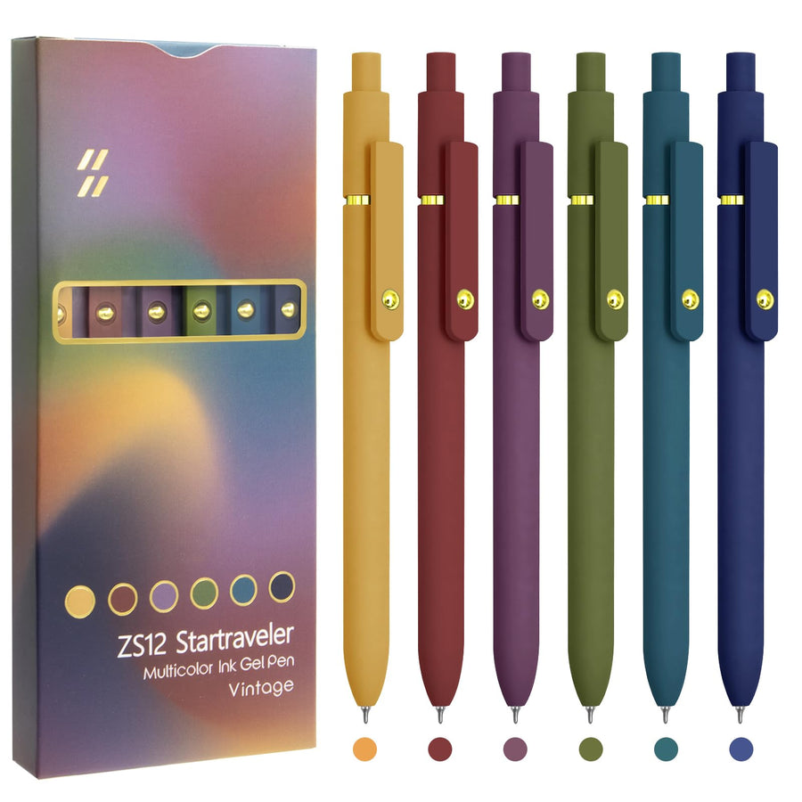Colorful Pens, 6 Pcs Colored Pens Fine Point Smooth Writing Pen, 0.5mm Colored Ink Gel Pen for Journaling Note Taking Writing, Office School Supplies Gifts for Women (6 Pcs Gold Vintage)
