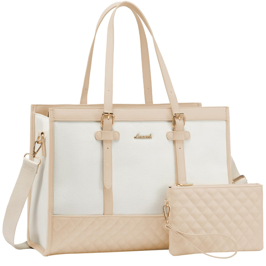 Laptop Bag for Women 15.6 inch Canvas Laptop Tote Bag, Large Capacity Work Bag with Clutch Purse, Computer Bag Office Business Briefcase, Casual Handbag for Travel College Teacher School