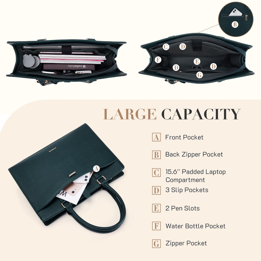 Laptop Tote Bag for Women 15.6 Inch Leather Work Bags Teacher Computer Purse Briefcase Handbag for Office, Travel