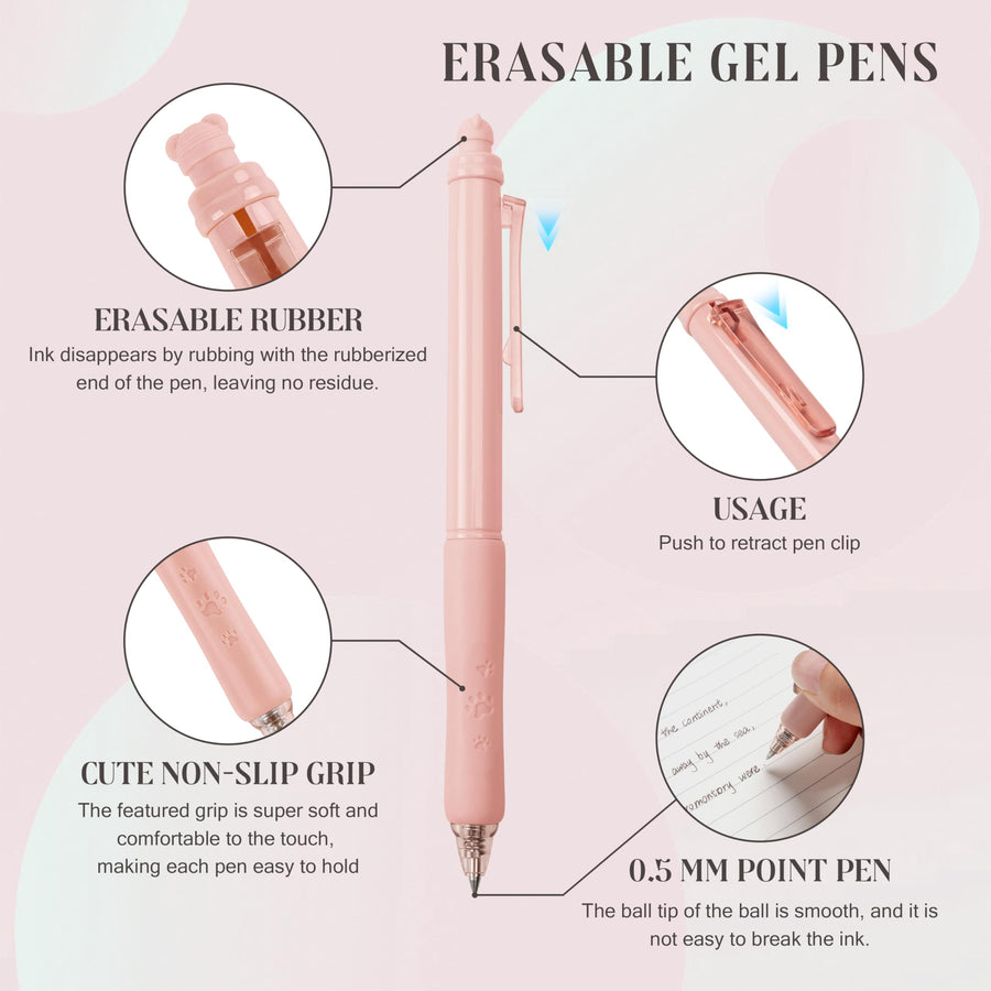 Erasable Pens 0.5mm Gel Ink Pens for School Office Fine Point Pens Smooth Writing Work Pen with Erasers (12-count,Black Ink)