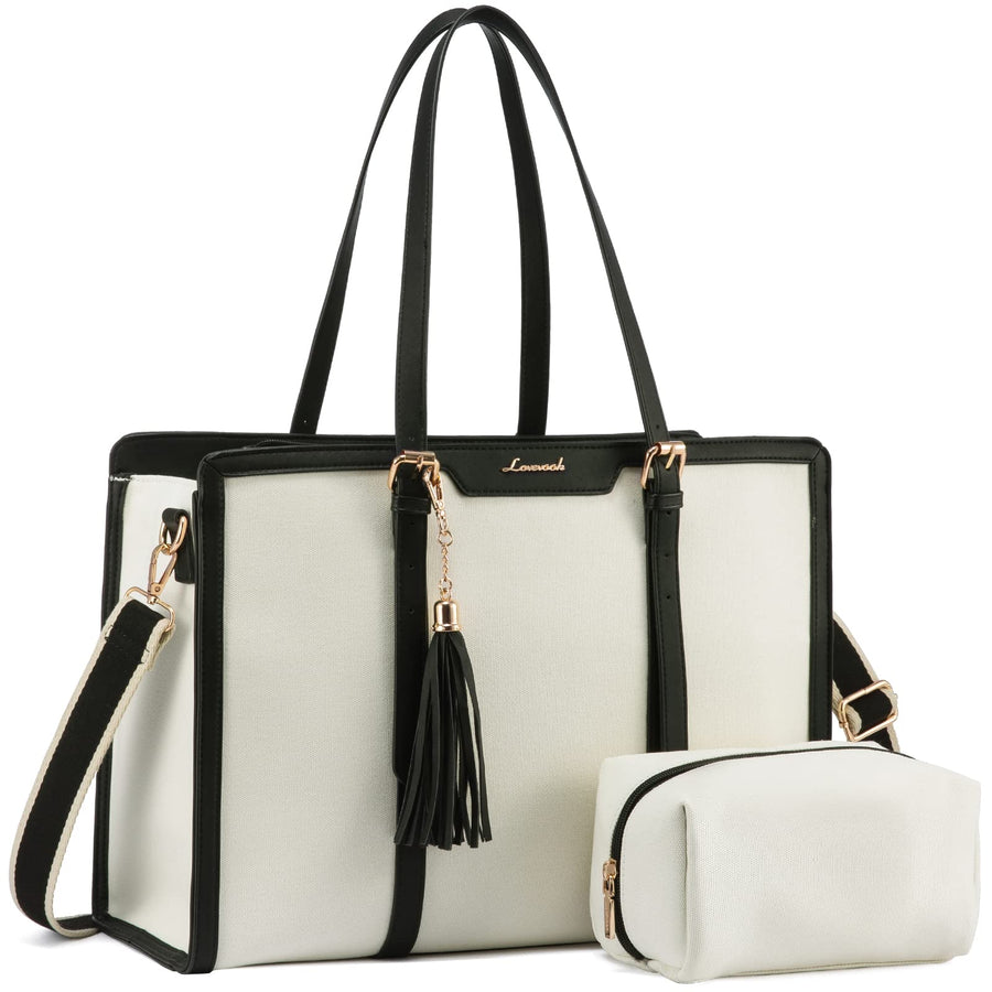 15.6-inch Canvas Laptop Tote with Clutch for Women - Lightweight, Large Capacity for Work, Travel, School