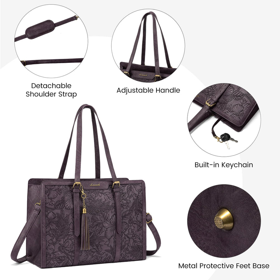 15.6-inch Canvas Laptop Tote with Clutch for Women - Lightweight, Large Capacity for Work, Travel, School