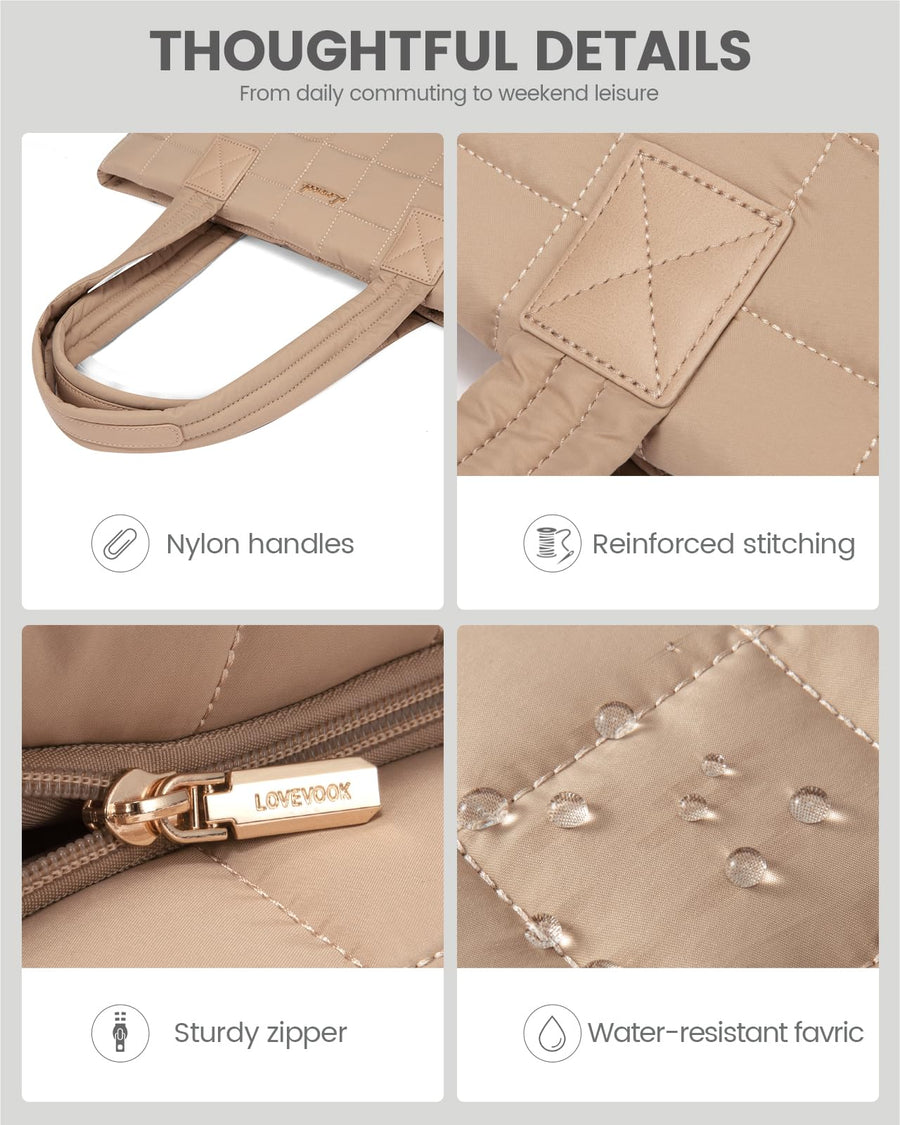 Tote Bag for Women, Large Puffer Tote Bag with Zipper Quilted Light Work Bag