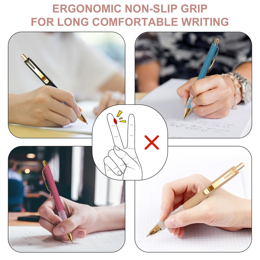 Ballpoint Pens Black Medium Point 1mm Pen with Super Soft Grip Ball Point Pen for Men Women Retractable Pens (gold-12 pcs)