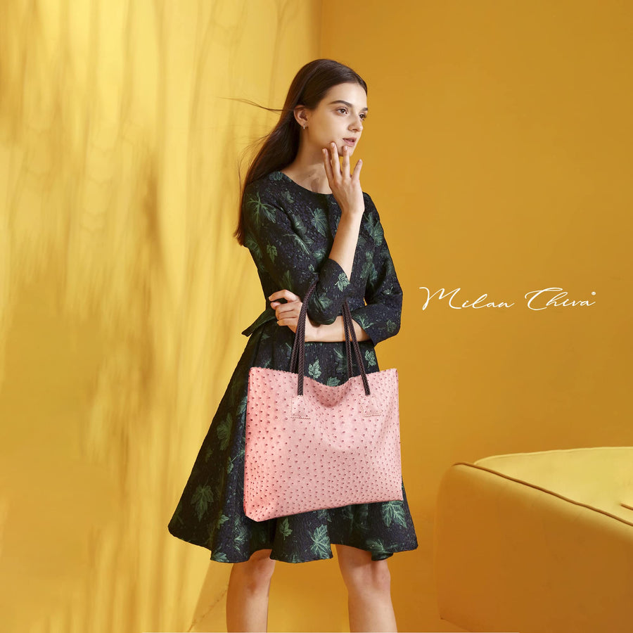 Tote Bag for Women with Zipper Large Ostrich Vegan Leather Shoulder Purses and Handbags
