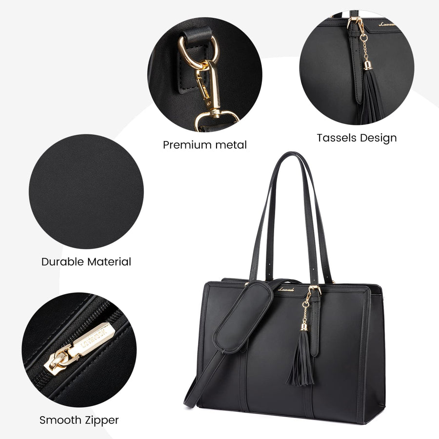 15.6-inch Canvas Laptop Tote with Clutch for Women - Lightweight, Large Capacity for Work, Travel, School
