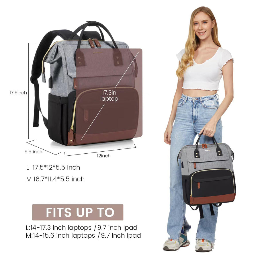 Laptop Backpack for Women, 15.6 Inch Work Business Backpacks Purse with USB Port, Large Capacity Nurse Bag College Bookbag for School, Waterproof Casual Daypack for Travel