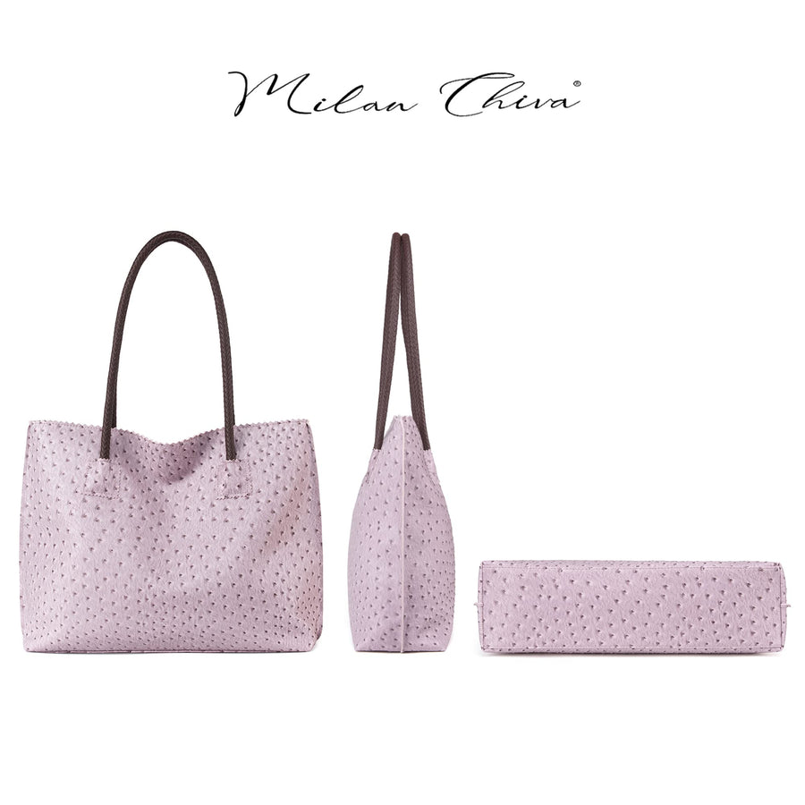 Tote Bag for Women with Zipper Large Ostrich Vegan Leather Shoulder Purses and Handbags