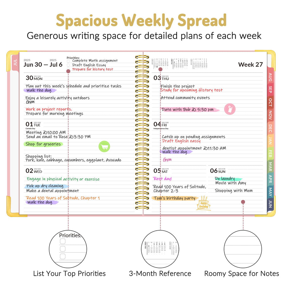 Forvencer Academic Planner 2025-2026, Hardcover Weekly & Monthly Calendar Planner, July 2025 - June 2026, 8.5