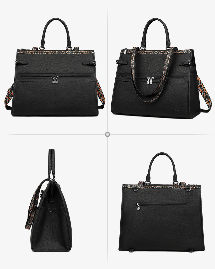 FADEON Laptop Bag for Women Designer PU Leather Large Tote Bags Packpack Purses with 15.6 Laptop Compartment Shoulder Handbag