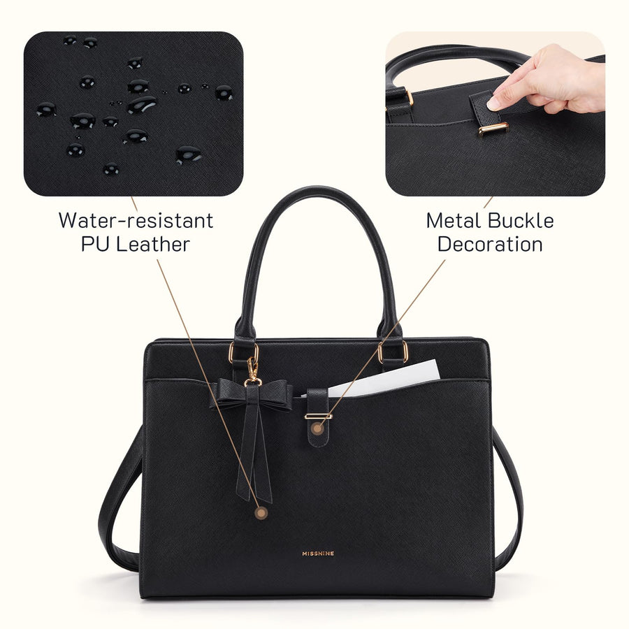 Laptop Tote Bag for Women 15.6 Inch Leather Work Bags Teacher Computer Purse Briefcase Handbag for Office, Travel