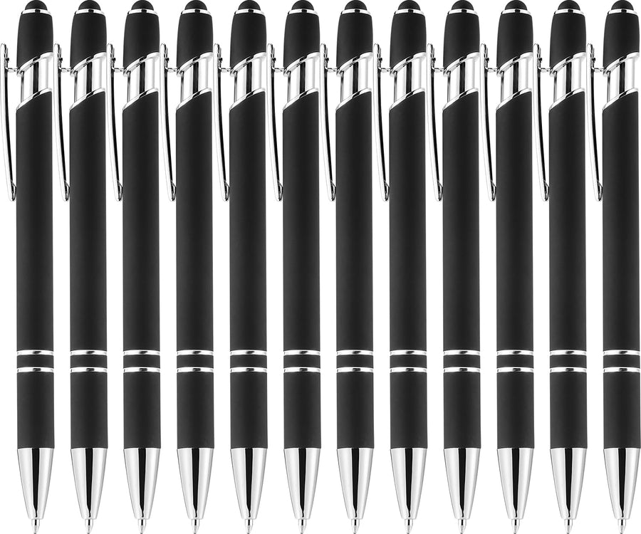 12 Pack Black Gold Ballpoint Pen with Stylus Tip, 1.0 mm Black Ink Smooth Writing Pens, Metal Stylus Pens for Touch Screens