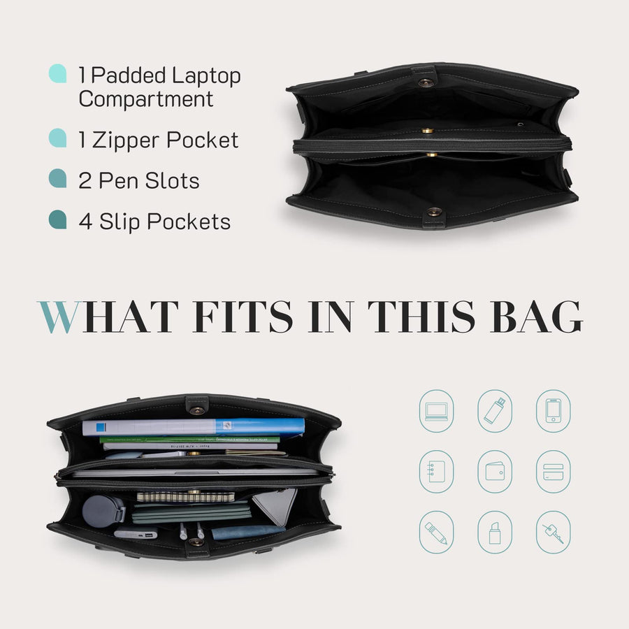 Laptop Tote Bag for Women 15.6 Inch Leather Work Bags Teacher Computer Purse Briefcase Handbag for Office, Travel