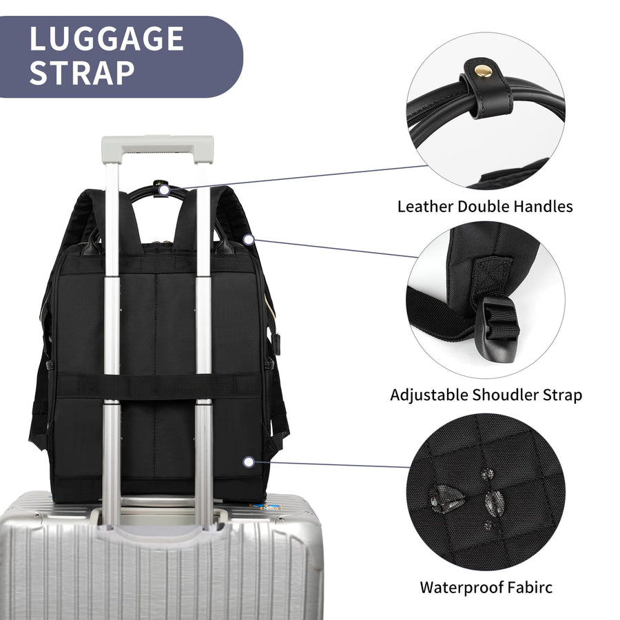 EMPSIGN 17 Inch Laptop Backpack for Women, Work Business Travel Computer College Bags, Large Capacity Water-repellent Quilted Casual Daypack with USB Port, Black