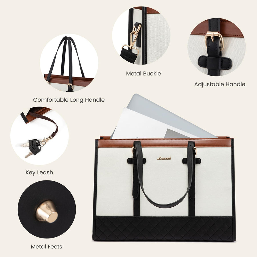 Laptop Bag for Women 15.6 inch Canvas Laptop Tote Bag, Large Capacity Work Bag with Clutch Purse, Computer Bag Office Business Briefcase, Casual Handbag for Travel College Teacher School