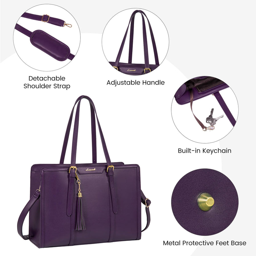15.6-inch Canvas Laptop Tote with Clutch for Women - Lightweight, Large Capacity for Work, Travel, School