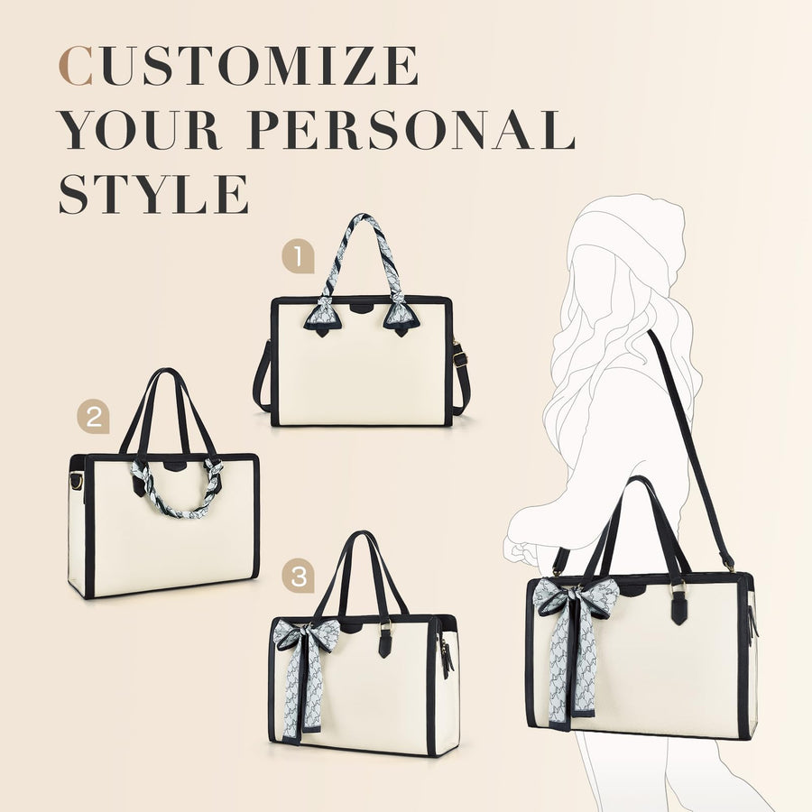 Laptop Tote Bag for Women 15.6 Inch Leather Work Bags Teacher Computer Purse Briefcase Handbag for Office, Travel