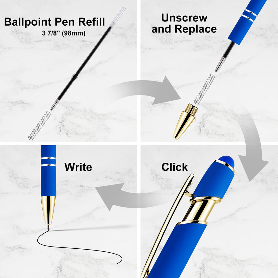 12 Pack Black Gold Ballpoint Pen with Stylus Tip, 1.0 mm Black Ink Smooth Writing Pens, Metal Stylus Pens for Touch Screens