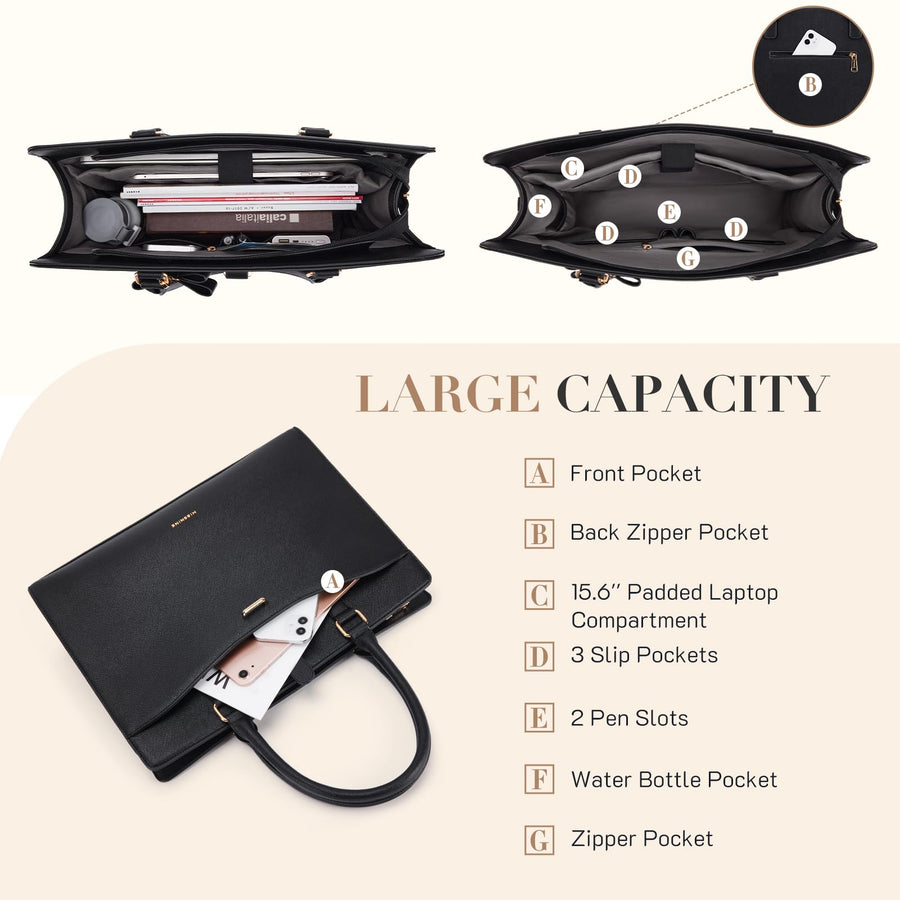 Laptop Tote Bag for Women 15.6 Inch Leather Work Bags Teacher Computer Purse Briefcase Handbag for Office, Travel