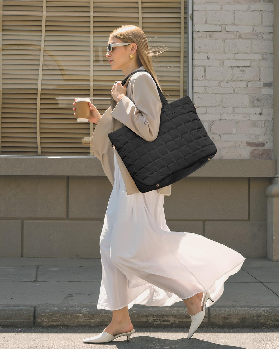 Tote Bag for Women, Large Puffer Tote Bag with Zipper Quilted Light Work Bag