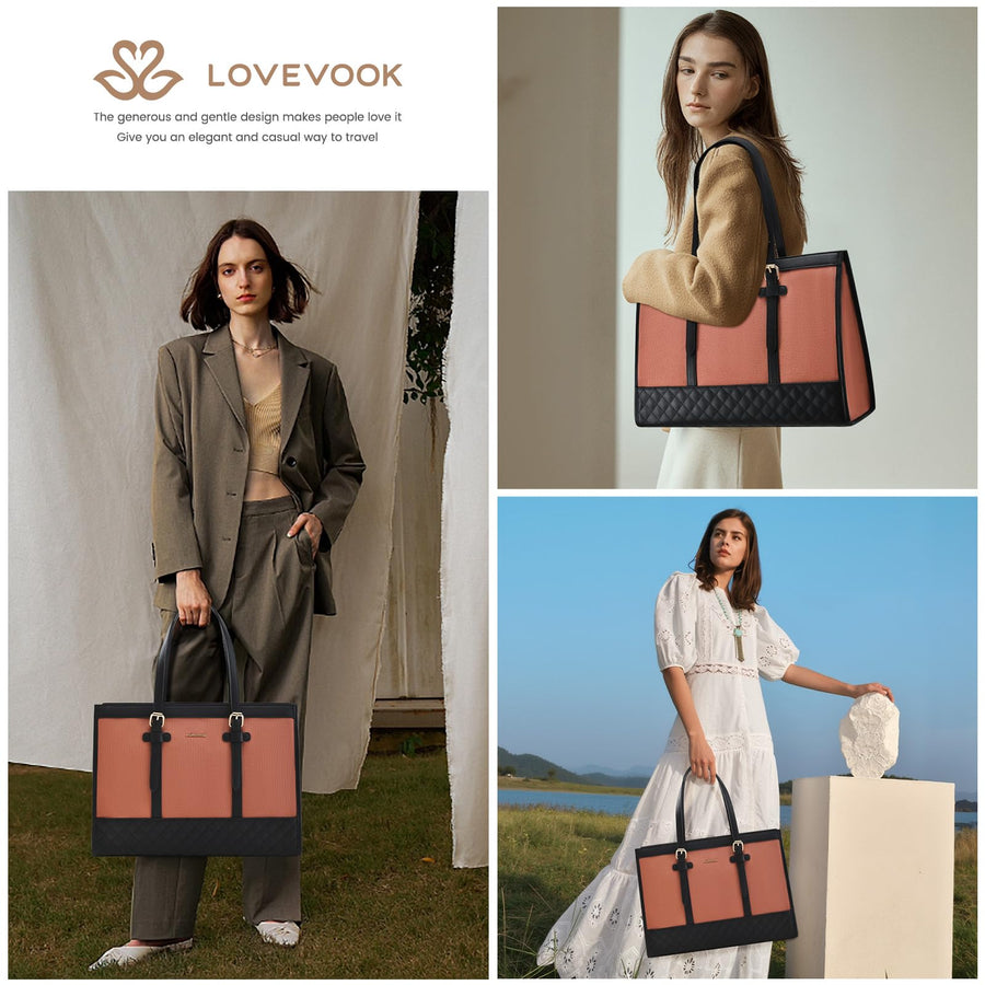 Laptop Bag for Women 15.6 inch Canvas Laptop Tote Bag, Large Capacity Work Bag with Clutch Purse, Computer Bag Office Business Briefcase, Casual Handbag for Travel College Teacher School