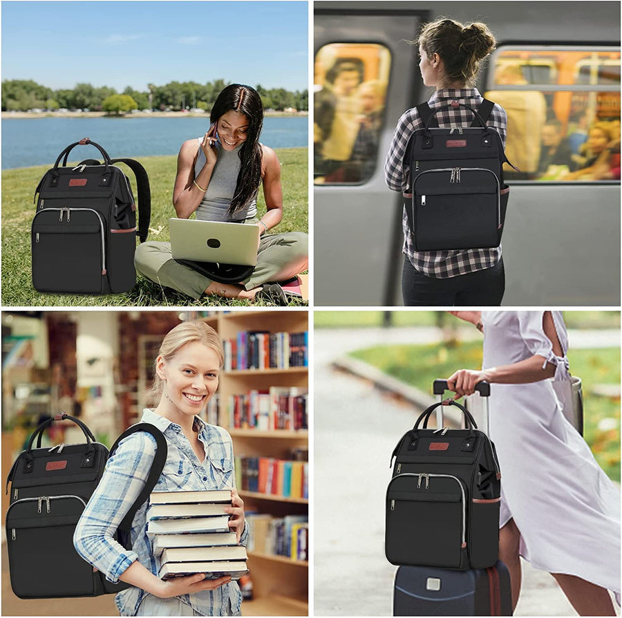 EMPSIGN 17 Inch Laptop Backpack for Women, Work Business Travel Computer College Bags, Large Capacity Water-repellent Quilted Casual Daypack with USB Port, Black