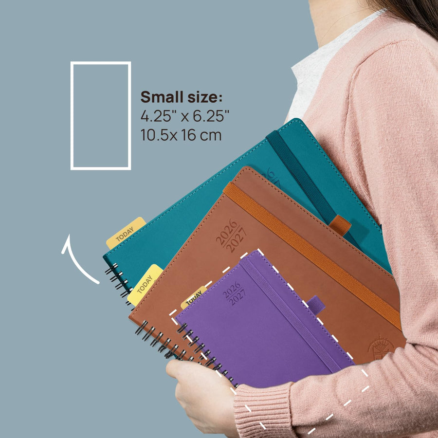 POPRUN Monthly Planner 2025-2026 Spiral Bound (8.5'' x 10.5'') 18 Months Calendar (Jul 2025 - Dec 2026) - 4 Pages per Month with Monthly Expense & Notes, Sunday Start, Leather Cover - Grey