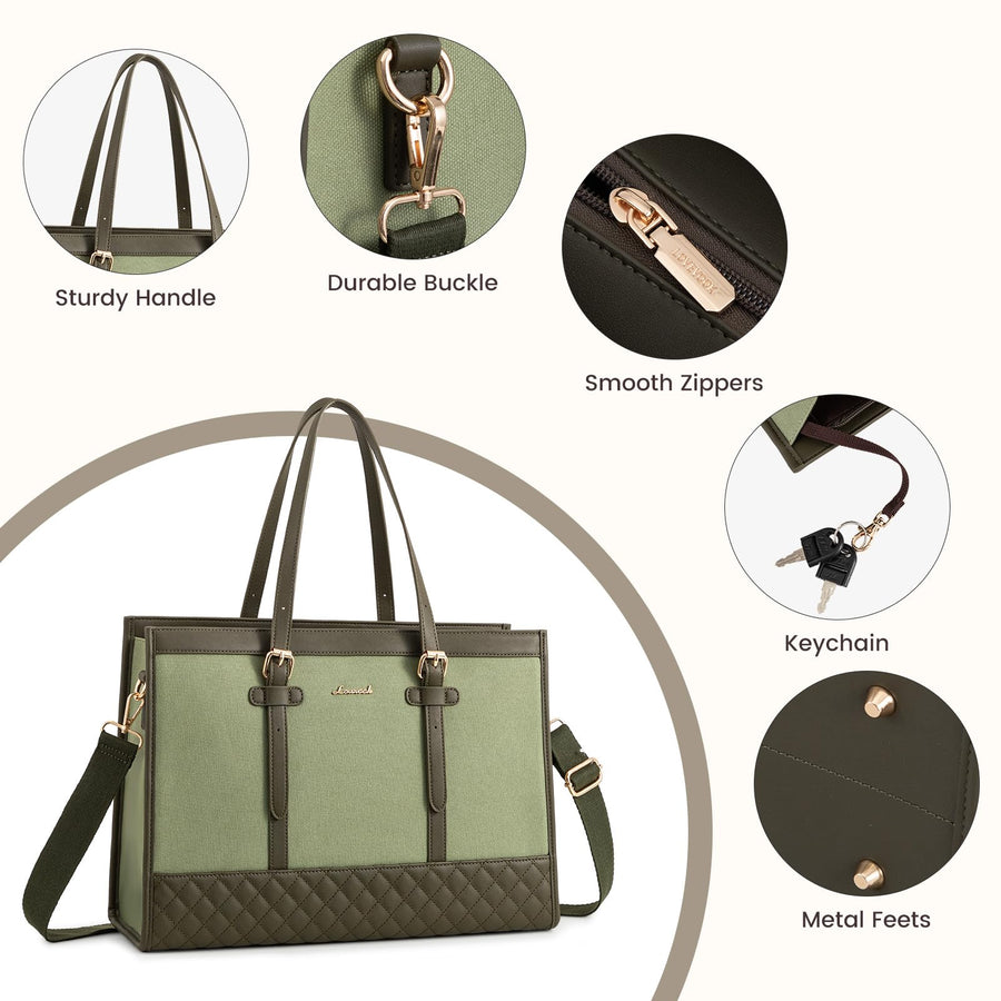 Laptop Bag for Women 15.6 inch Canvas Laptop Tote Bag, Large Capacity Work Bag with Clutch Purse, Computer Bag Office Business Briefcase, Casual Handbag for Travel College Teacher School