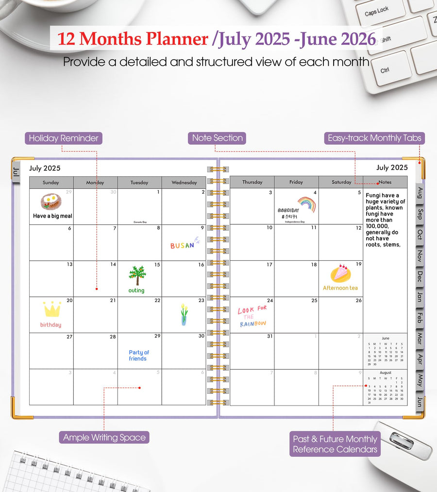 Academic Planner 2025-2026, Weekly and Monthly Calendar Planner from July 2025 - June 2026, 8.5